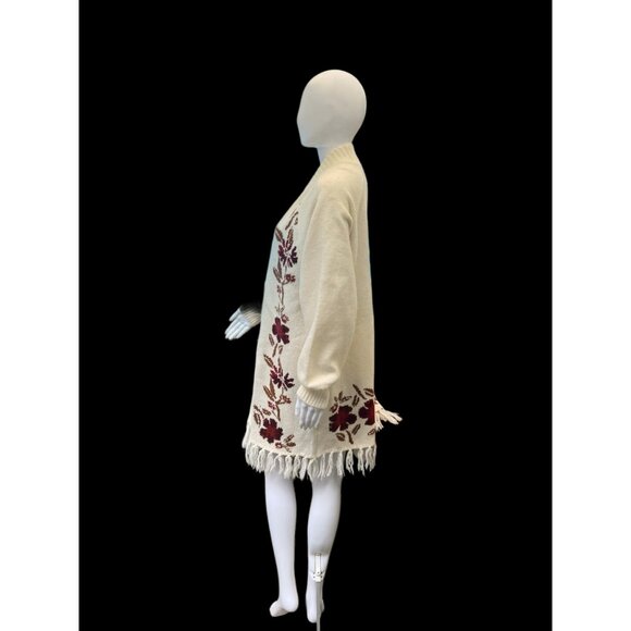 Shyanne Womens Floral Knit Cardigan Sweater With Fringe Hem XL - Picture 8 of 9